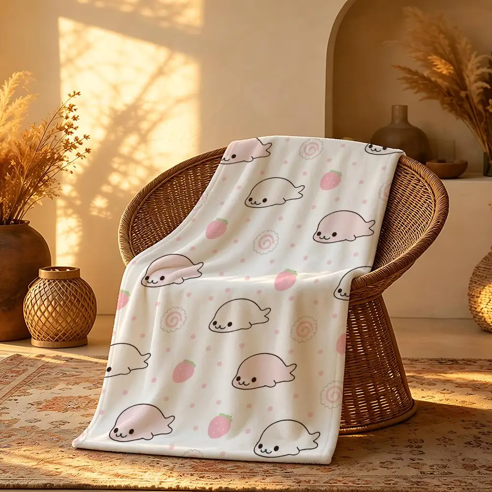 Animal Pattern Pink Baby Seal Pattern Throw Short Plush Throw Blanket Soft Skin-Friendly Multi-Scene Home Office