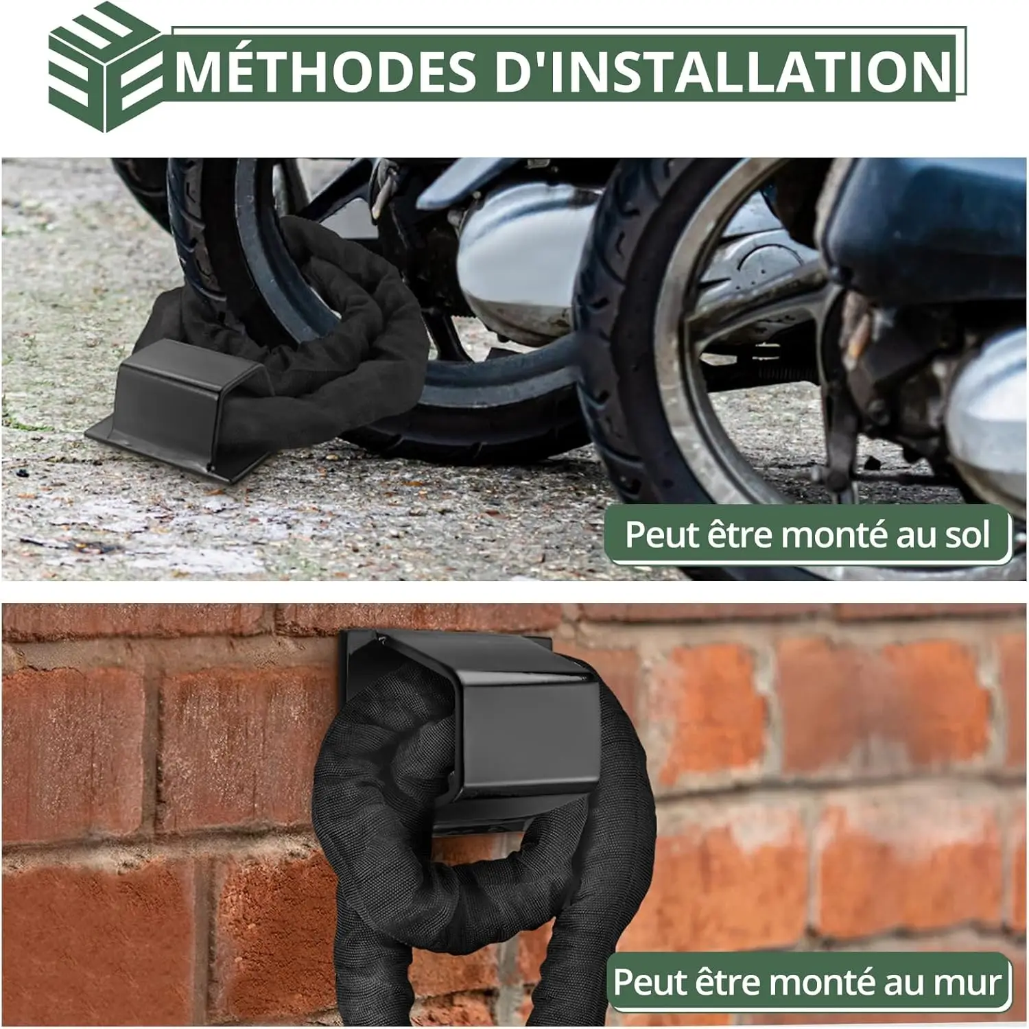 Ancrage au Sol Antivol: Chaîne Segurité en Acier Haute Rresistance pour виlo Moto Bateau - تثبيت Sol/Mur SÜre et Stable