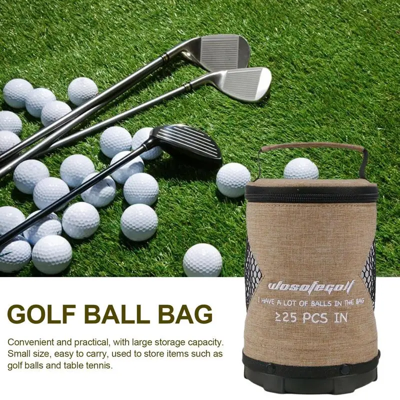 Golf Ball Bag Sack Large Capacity Cylinder Golf Ball Bag with Zipper Portable Foldable Storage Pouches Lightweight Golf Sack