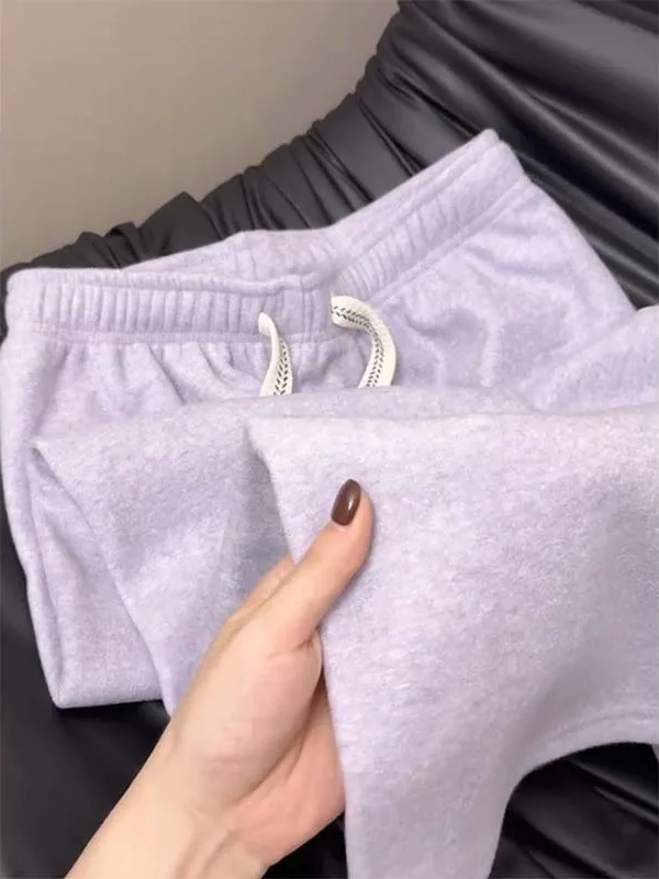 

Ультратонкие повседневные брюки с эластичной талией, на флисовой подкладке, женские зимние мягкие широкие брюки, корейские прямые брюки в корейском стиле