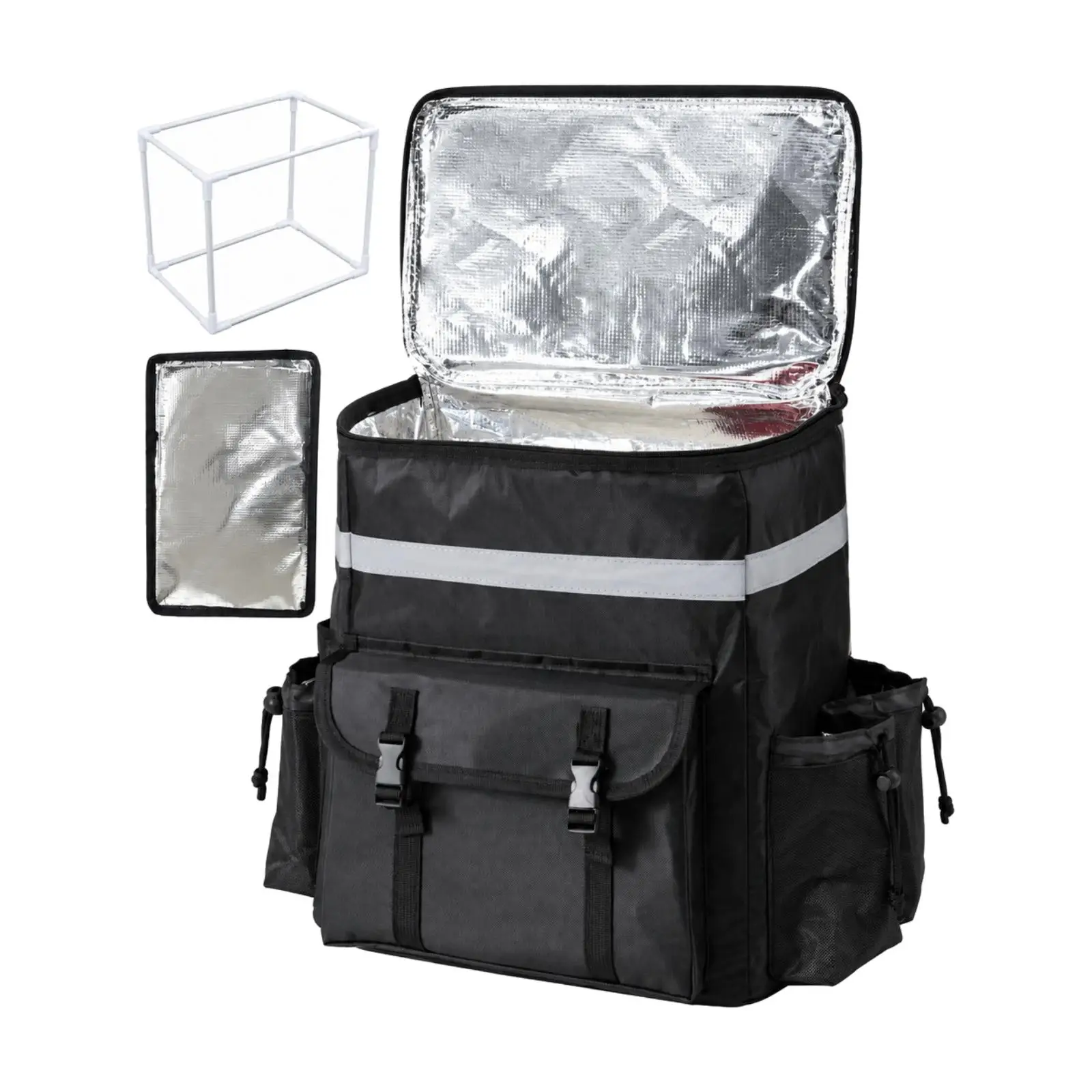 Large Insulated Delivery Backpack Cooler for Food Transport with Padded Shoulder Straps and Reflective Band for Night Use