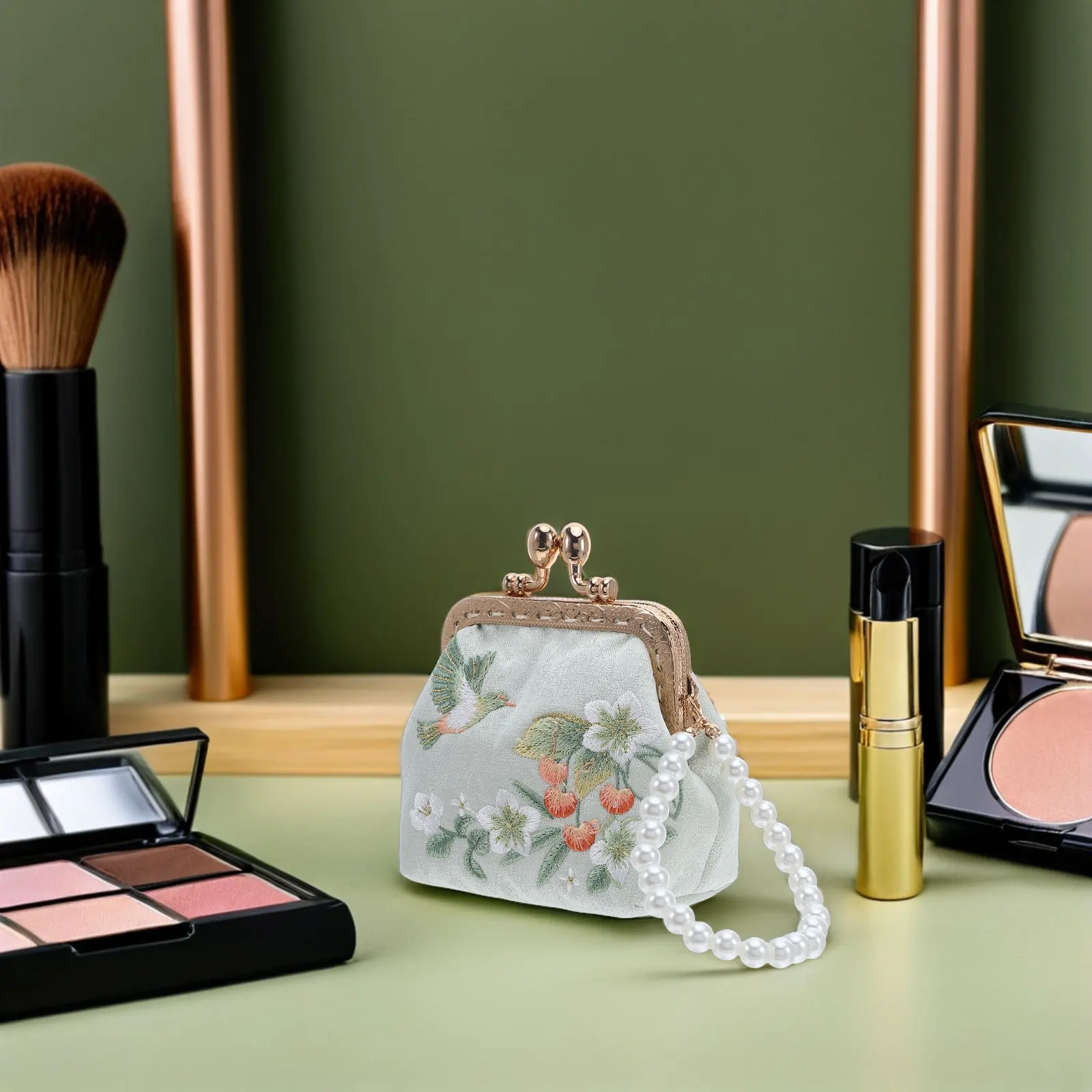 Mini Embroidery Lock Organizer Chinese Traditional Flower Brocade Wallet Small Fabric Change Purse For Women Cute Floral