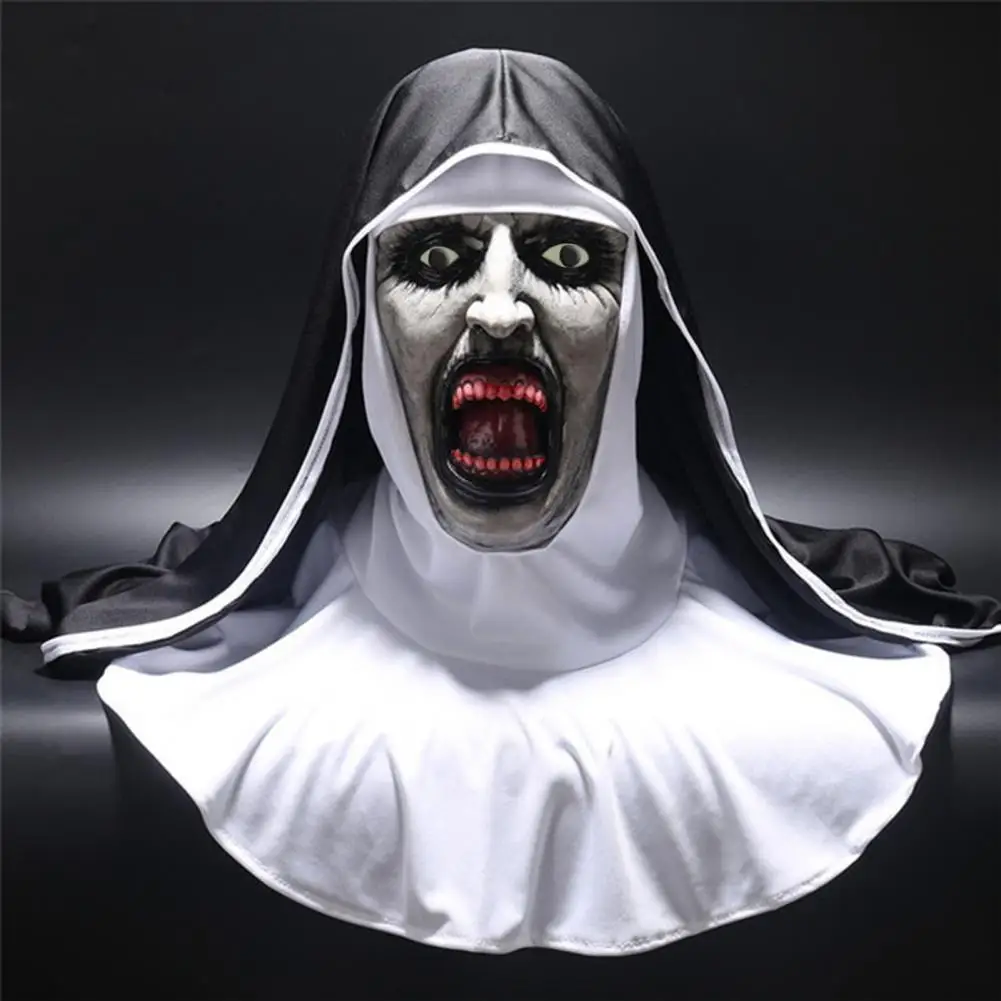 The Horror Scary Nun Latex Mask With/Headscarf Valak Cosplay For Halloween Costume Nun Mask Thriller