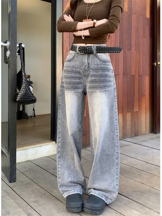 American Wash High Waist Wide Leg Jeans Women's Spring 2026 New Style Slimming Loose Long Trousers Comfortable Casual Jeans