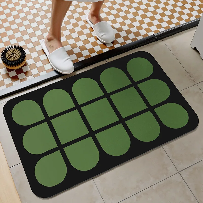 

Modern Minimalist Stripes And Squares Diatom Mud Bathroom Absorbent Floor Mats Shower Room Non-Slip Foot Mats Entrance Mats