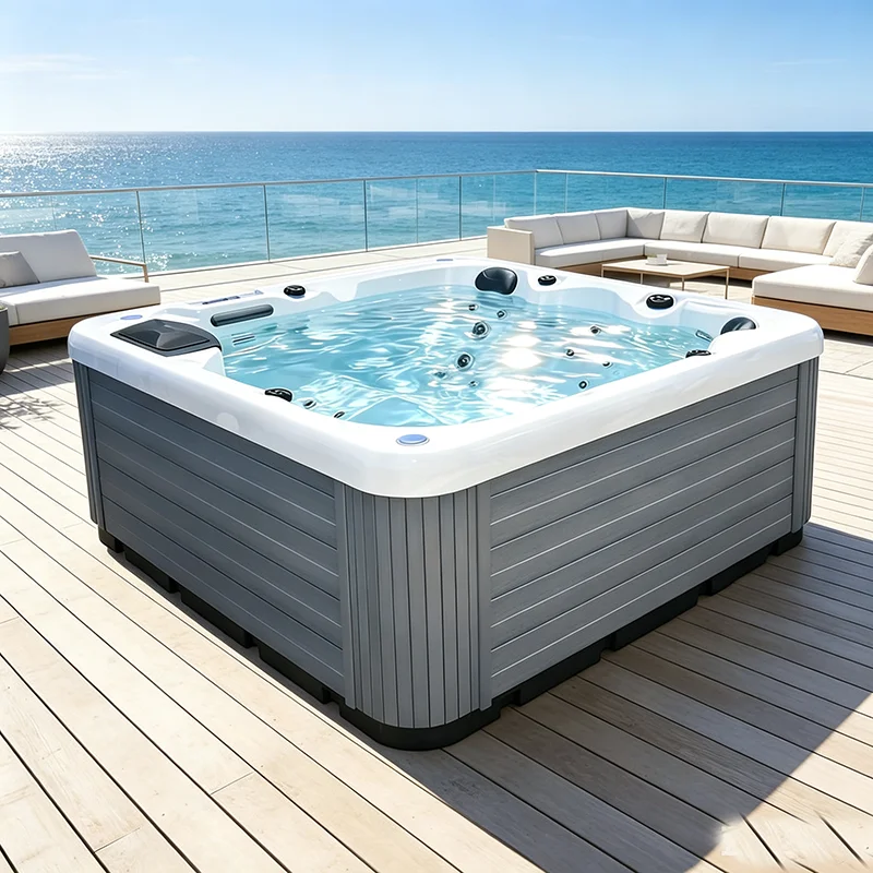 Freestanding Whirlpool Massage Bathtub Multi-Jet Hydrotherapy Spa Tub with LED Light