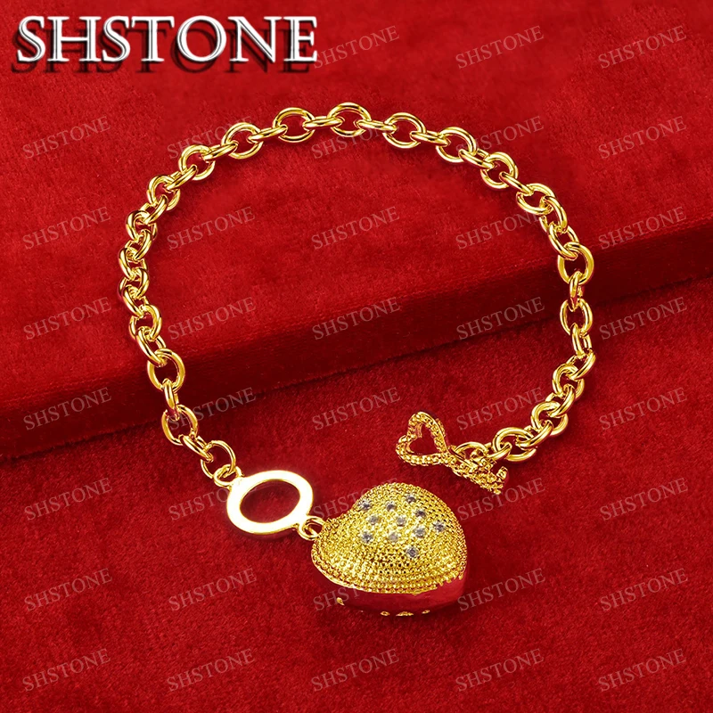 

SHSTONE 18K Gold Heart Shaped Pendant Bracelet For Woman Fashion Charm Jewelry Lady Cute Hand Chain Party Wedding Birthday Gifts