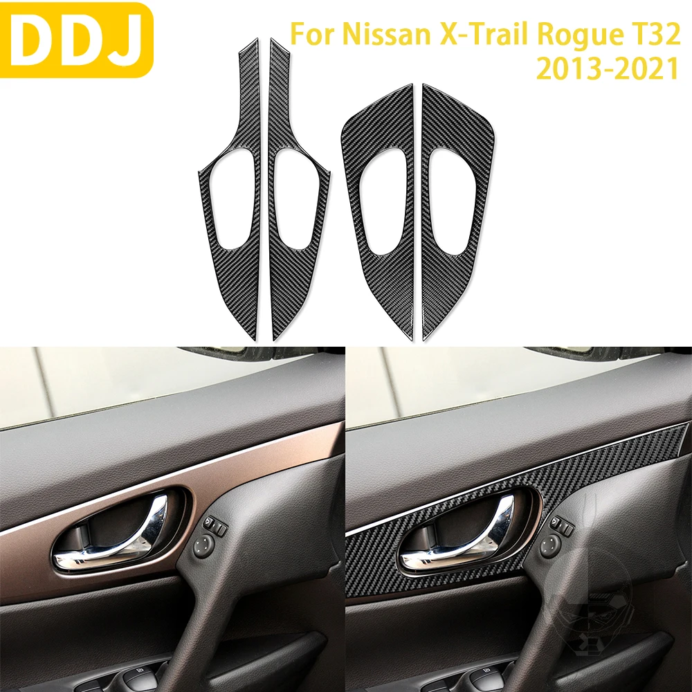 

For Nissan X-Trail Rogue T32 2013-2021 Accessories Carbon Fiber Interior Car Inner Door Handle Panel Trim Sticker Decoration