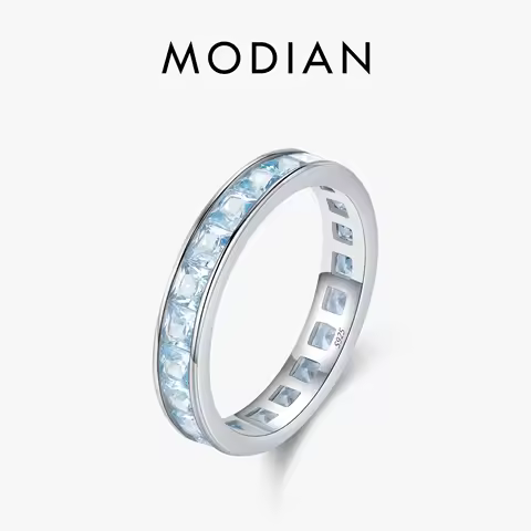 MODIAN 925 Sterling Silver Luxury Square Zirconia Finger Ring Fashion Stackable Eternity Band Rings For Women Fine Jewelry