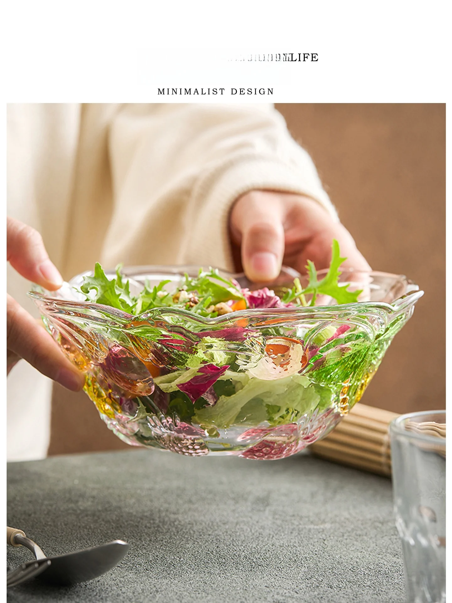 

Tlife Imitate Creative Glass Salad Bowl Petal Fruit Yogurt Bowl Tea Sna Durable Na Ca Glass Non-Cusizable Daily Use