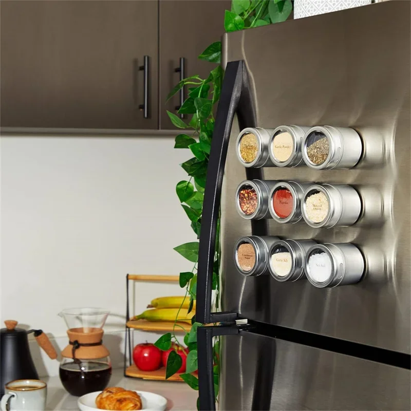 

Magnetic Spice Jar Set Stainless Steel Spice Tins Spice Storage Container Pepper Seasoning Sprays Tools with Spice Label Herb