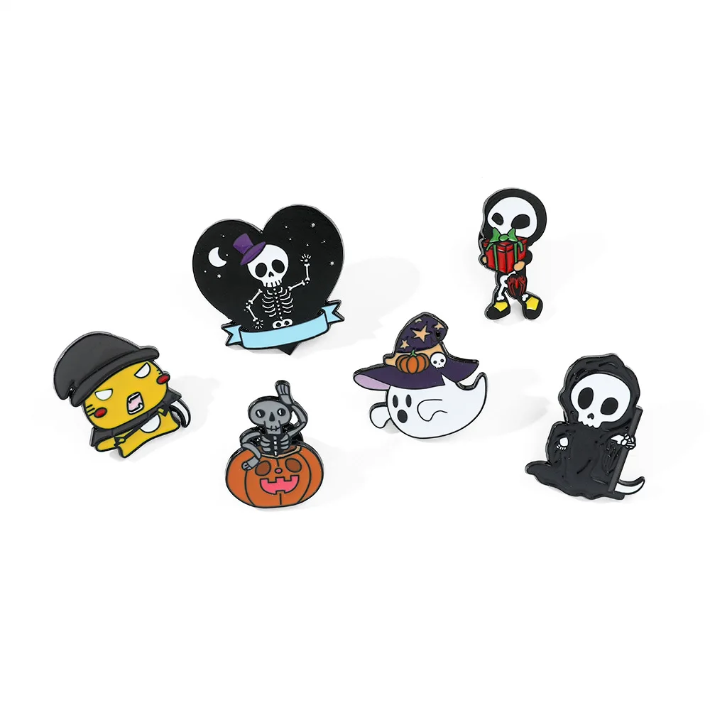1 Set Cartoon Funny Halloween Brooch Skull Cute Ghost Pumpkin Metal Badge Alloy Bag Accessory Pin Cute Personalized Gifts Y2k