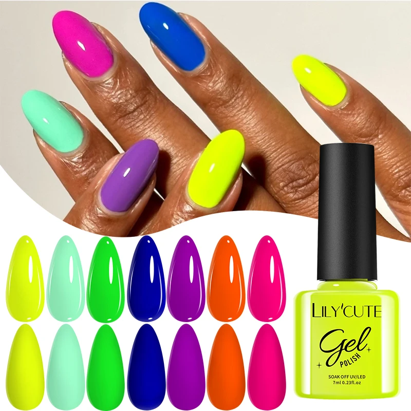 LILYCUTE Fluorescente Semi Permanente Gellack 125 Cores Neon Gel Unha Polonês Soak Off UV LED Gel Base Top Coat Nail Art Salon