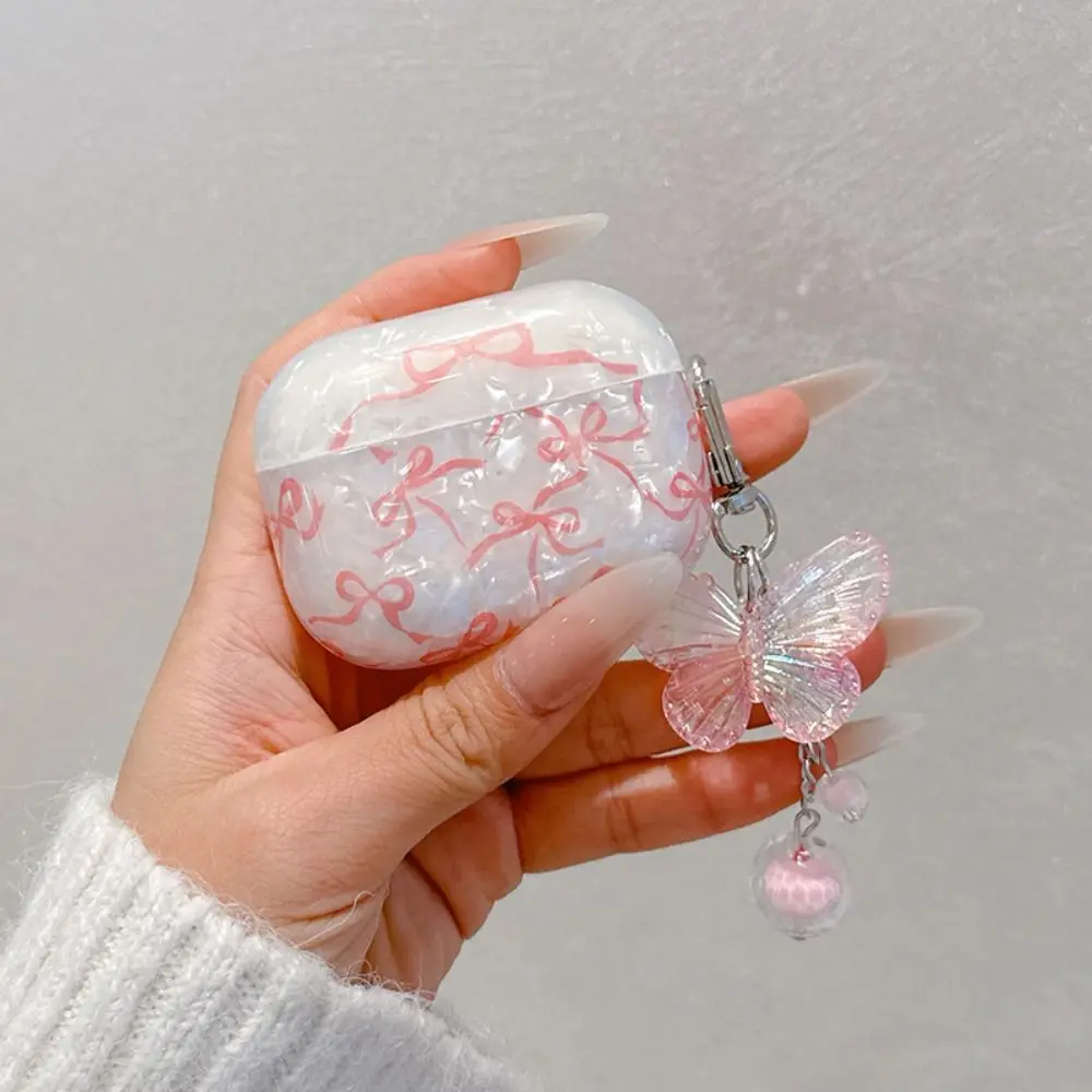 Shell gemusterte Schleife Kopfhörerhülle TPU mit hängender Kopfhörer-Schutzhülle Klare Gehäuseschale für AirPods 1/2/3/4/Pro/Pro2