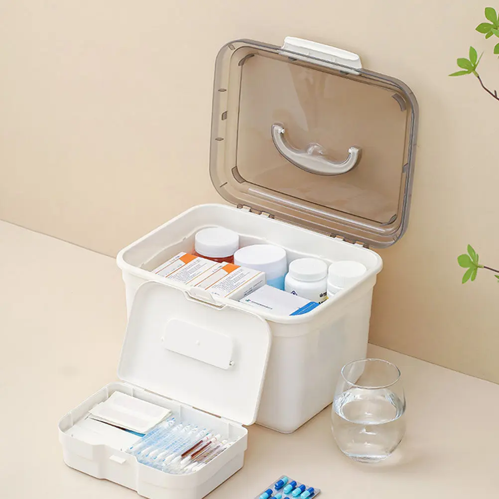 1Set Portable Medicine Chest Dual-Layer Household Storage Box Ergonomic Handle First Aid Box for Travel Outdoor Sports