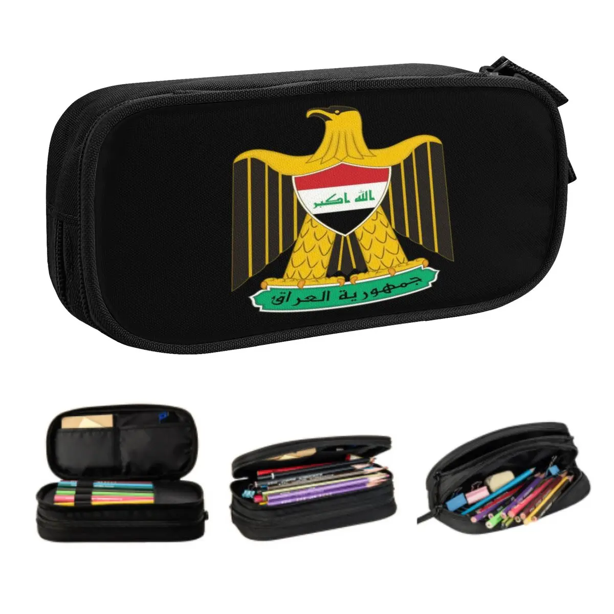 Cute Custom Iraq Eagle Flag Pencil Case for Girls Boys Iraqi Pride Large Storage Pen Box Bag School Accessories