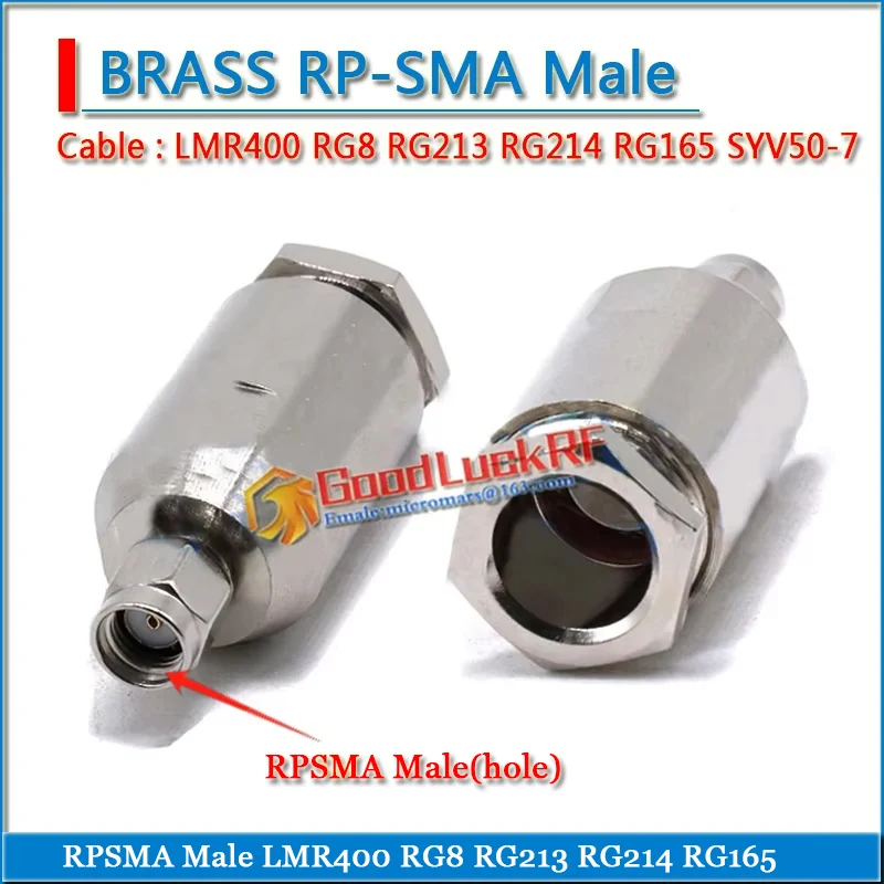 

RPSMA RP SMA Male plug Clamp Solder forLMR400 RG8 RG213 RG214 RG165 SYV50-7 7D-FB Cable silver Plated RF Connector Coax Adapter