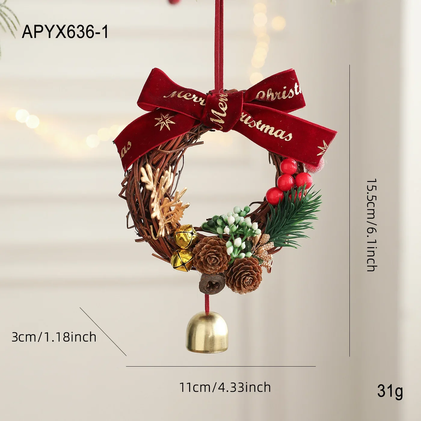 New Christmas Bell Pendant Wrought Iron Metal Scene Layout Pendant Christmas Tree Decoration Garland Door Hanging Decoration