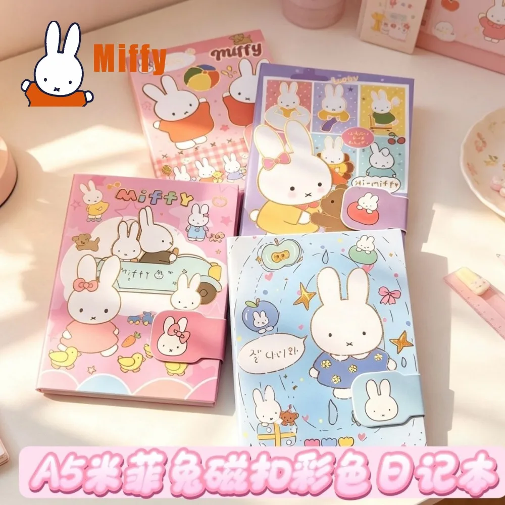 Carnet à couverture rigide A5 Kawaii Miffy, journal de dessin animé mignon avec lapin, pages colorées double face épaisses, planificateur pour étudiants, cadeau pour fille