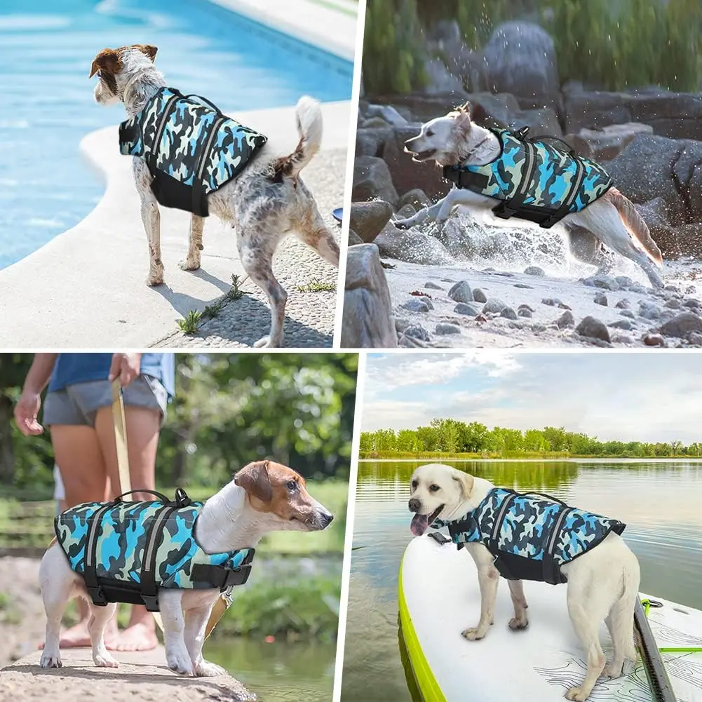 Dog Life Jacket Vest for Swimming Boating Adjustable Puppy Life Jacket with Reflective Stripes for Small Medium Large Dogs