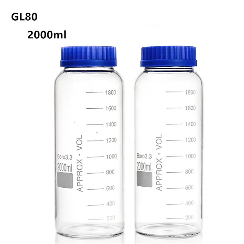 

2000ml GL80 wide mouth blue cap reagent bottle high borosilicate glass high temperature resistant chemical sample bottle