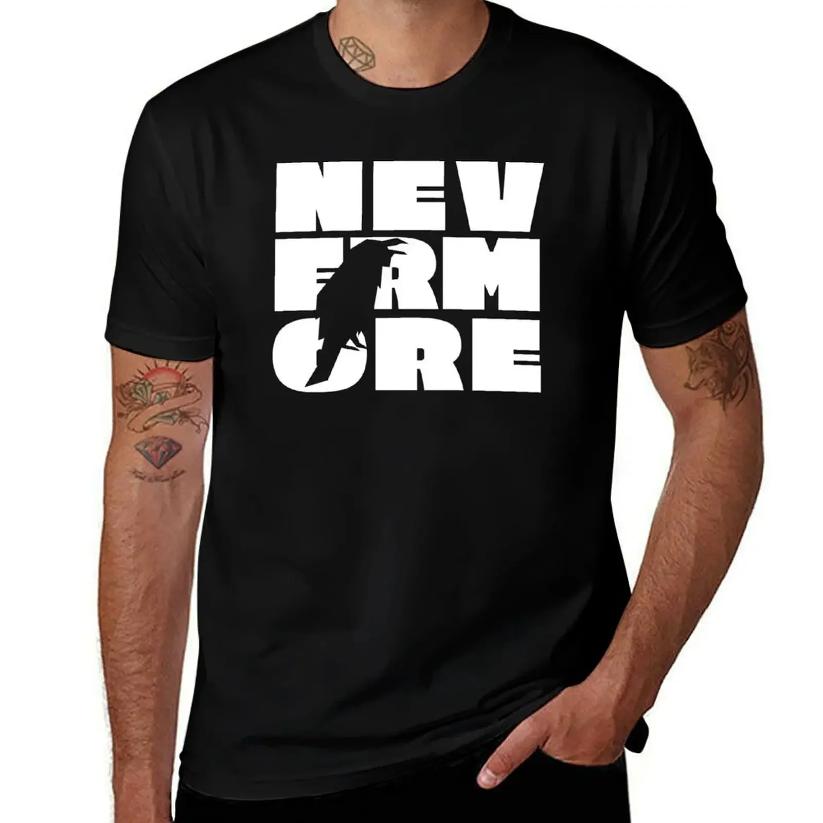 

NEVERMORE in large white block letters + raven cut-out - famous Edgar Allan Poe quote T-Shirt sports fans mens fashion