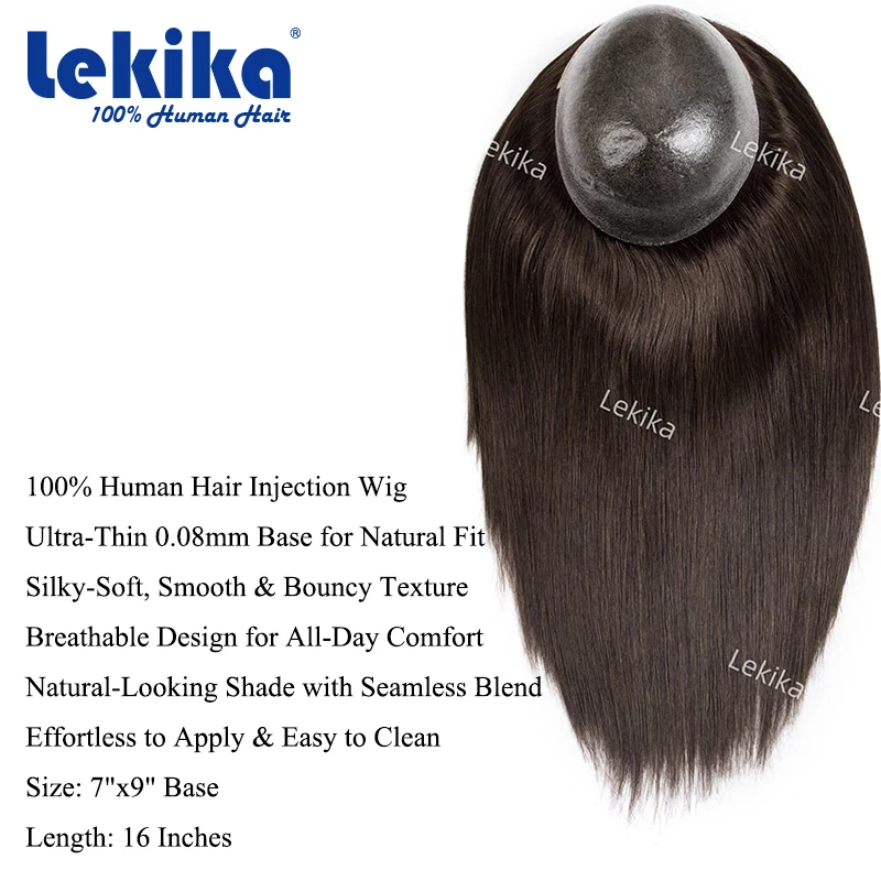 المرأة هيربيسي حقن الشعر المستعار بولي 100% خصلات الشعر المستعار الإنسان استبدال نظام الشعر 16 ''شعر طويل المرأة الشعرية الاصطناعية #4