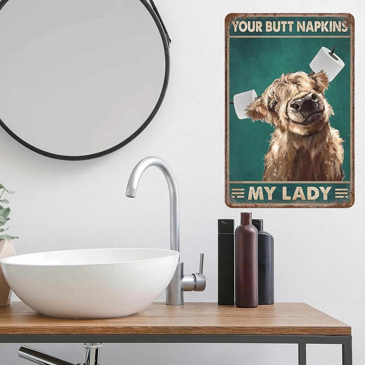 Vintage Metal Tin Sign 8x12 Inches, Funny Highland Cow Wall Decor Your Butt Napkin My Lady Poster for Home Office Cafe Bar Pub B