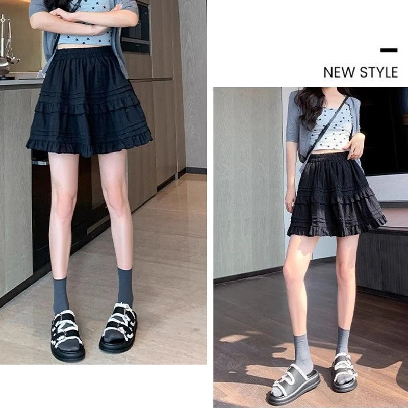 

Summer Girls Loose Thin Cake Skirts Lady Chic Korean Ballet High Waist Skirts Female Solid Color A-line Short Dress