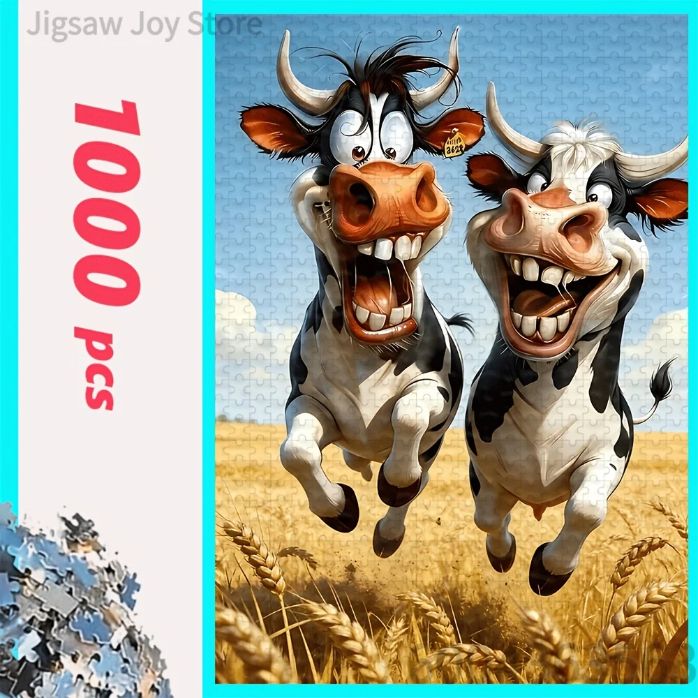500-2000Pcs Tropical Seaside Cottage, Happy Cartoon Cows, Rainbow Farm Kids Puppies, Funny Old Lady on Porch Puzzle Wall Decor