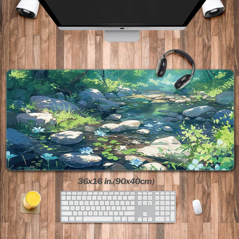 

Forest River Anime Desk Mat,Japanese Mouse Pad,Anime Aesthetic Gaming Mat,Cute Japanese Game Mat with Keyboard and Laptop Table