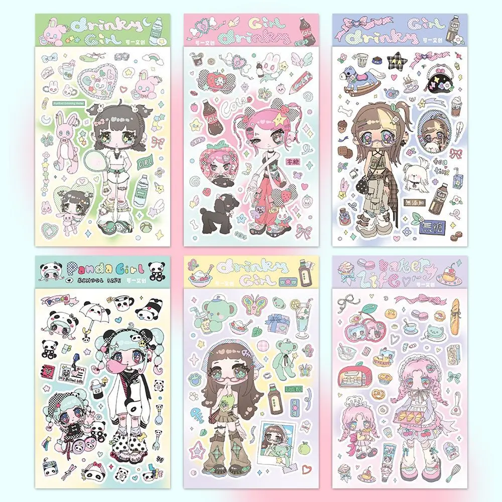 1/6 Uds KeYi Original bebida chica familia personaje Original bolso pegatinas Guka Guben Material dulce chica guay