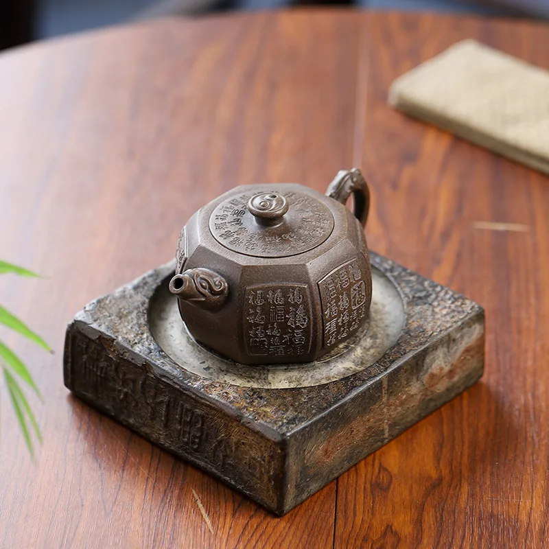 High Quality Ancient Copper Mud Baifu Eight Square Pot Yixing Handmade Clay Teapot New Chinese Style Household Set Gift