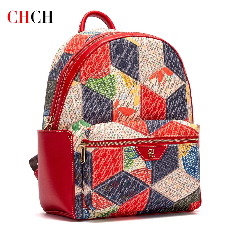 CHCH Women\'s Backpack New Large Capacity Color Printed Travel Bag Women\'s Bag