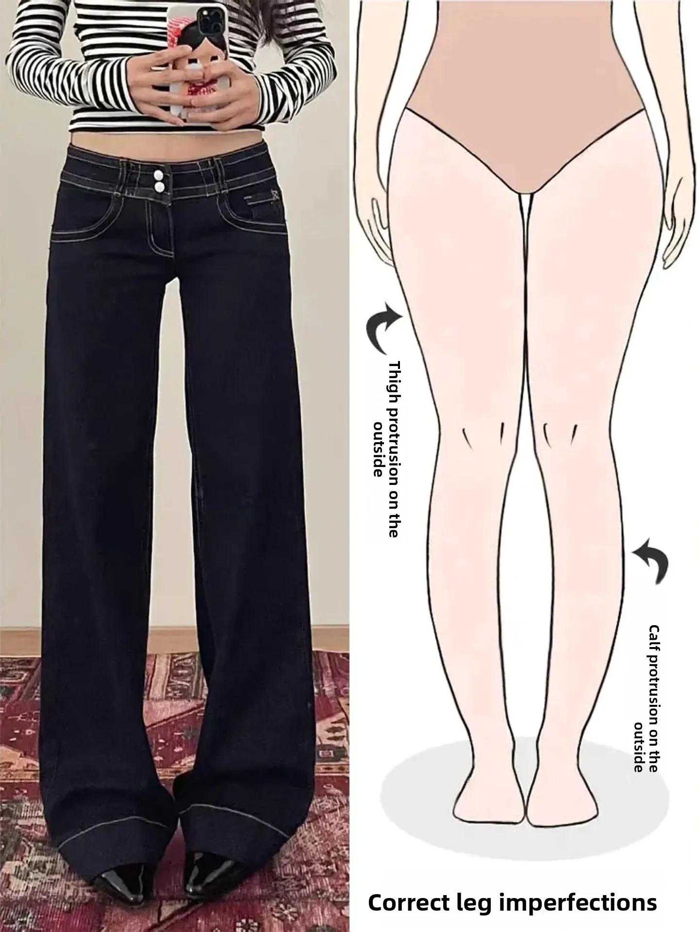 

Женские джинсы с низкой талией, расклешенные, свободного кроя, прямые брюки в винтажном стиле, повседневные брюки-клеш для фигуры типа «груша»