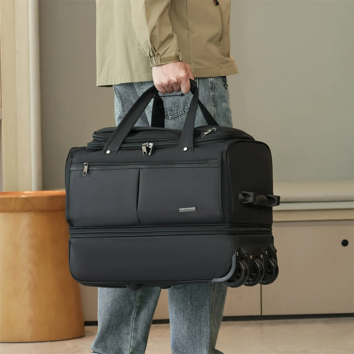 large-capacity-expandable-business-travel-backpack-with-pull-rod-casual-style-polyester-material-men's-bag-suitable-for-trip