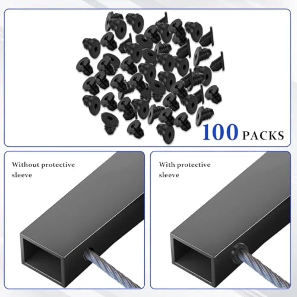 45 Degree Black Rubber Grommet for 1/8 5/32 3/16 in Stainless Steel Wire Rope with Smooth Edge Protection Design