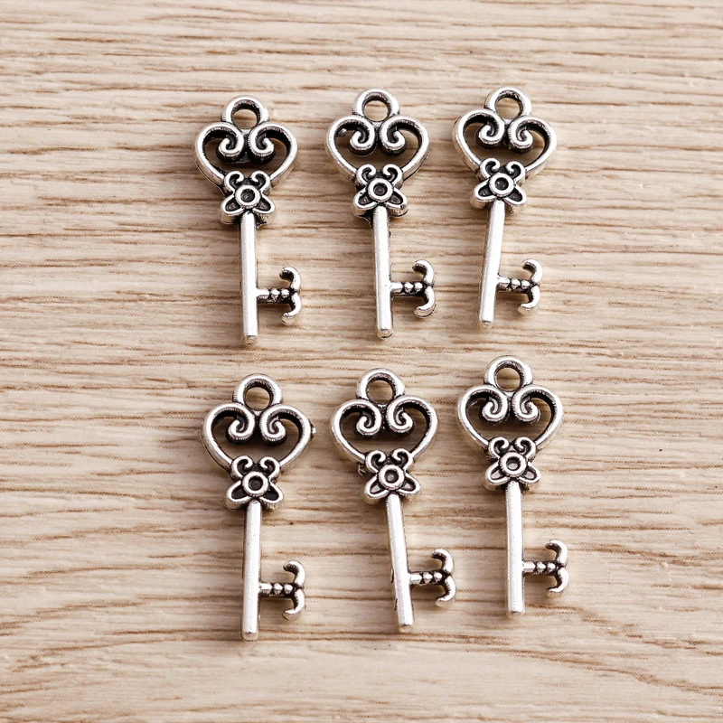 

50pcs 9x21mm Cute Alloy Key Charms Pendants for Jewelry Making Drop Earrings Necklace Keychains DIY Crafts Accessories