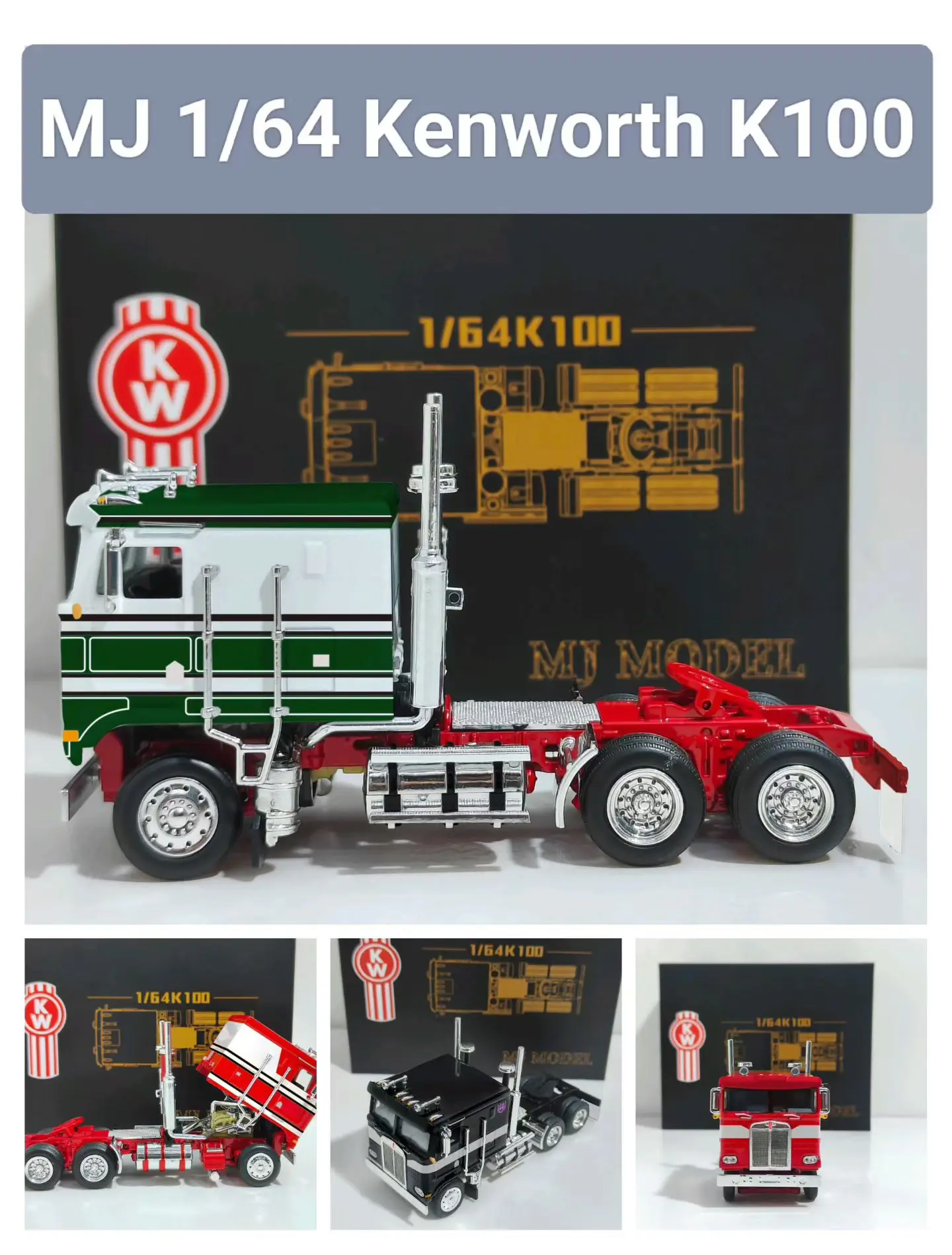 MJ 164 Kenworth K100 Camión Americano de Cabeza Plana, Modelo de Coche de Aleación Fundida a Presión, Vehículo de Juguete Coleccionable, Miniatura de Transporte