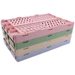 4Pcs Collapsible Basket Folding Storage Box Crate Plastic Container Durable Transportable Foldable Basket Random Colours