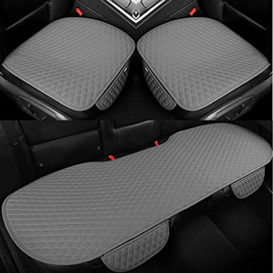 

Pu Leather Car Seat Bottom Covers Protectors Include 1 Pair Front Driver Seat Pad Mat and 1 Rear Bench Cover 90% Vehicles, Gray