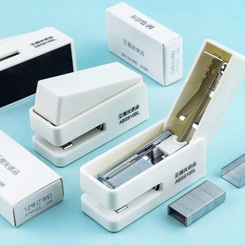 M&G Mini Stapler Set with Anti-pinch Design, Pure White, Simple and High-value, Student-friendly and Labor-saving