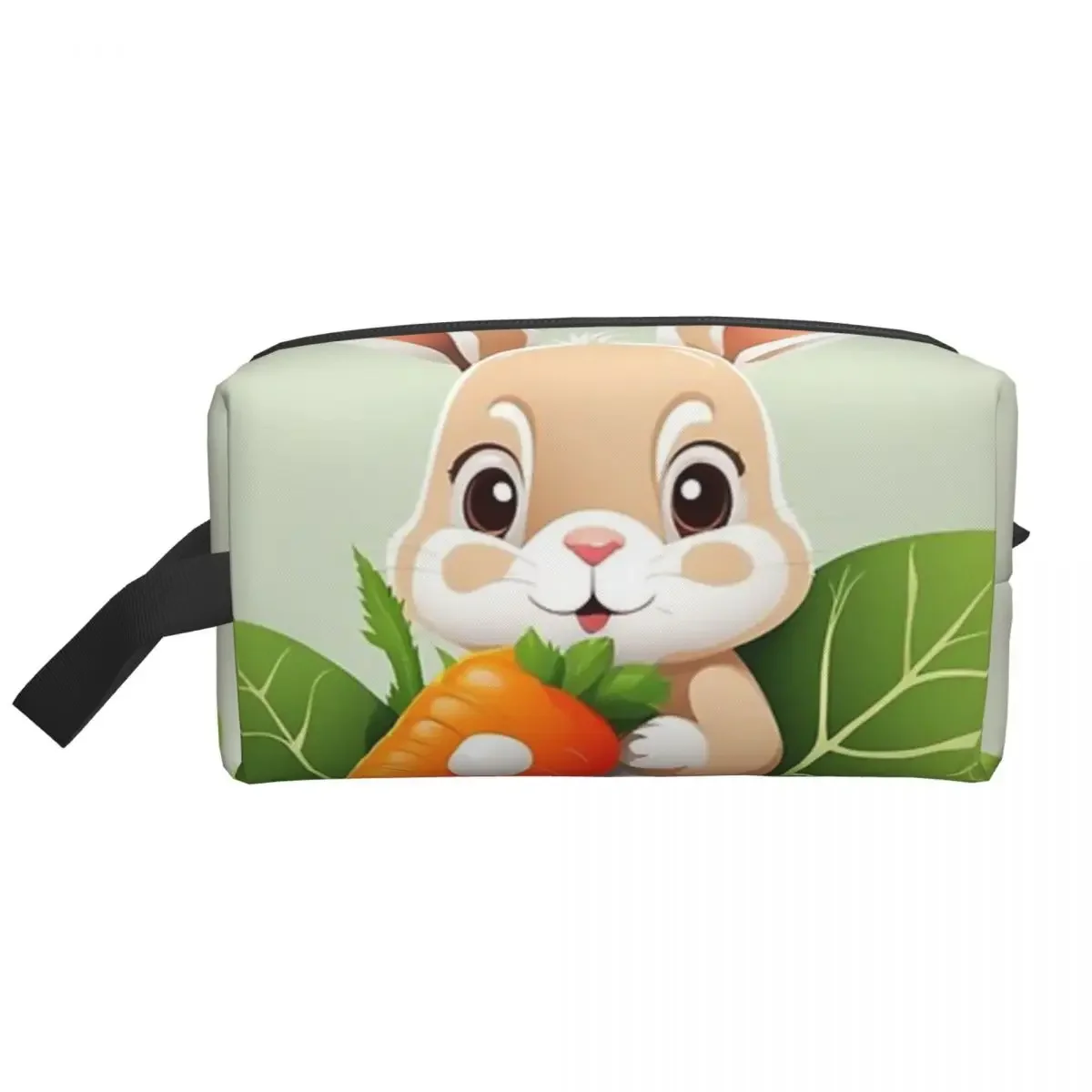 Cute Rabbit Holding Carrot Cartoon Vector Icon Illustration Travel Cosmetic Bag Makeup Toiletry Organizer Ladies Beauty Storage