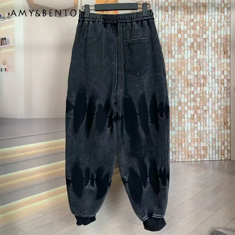 تنوعا الحريم السراويل شتاء جديد Y2k Kawaii الصوف مبطن الجينز الصناعة الثقيلة غسل الكرتون فضفاض التخسيس بنطال رياضي غير رسمي #1