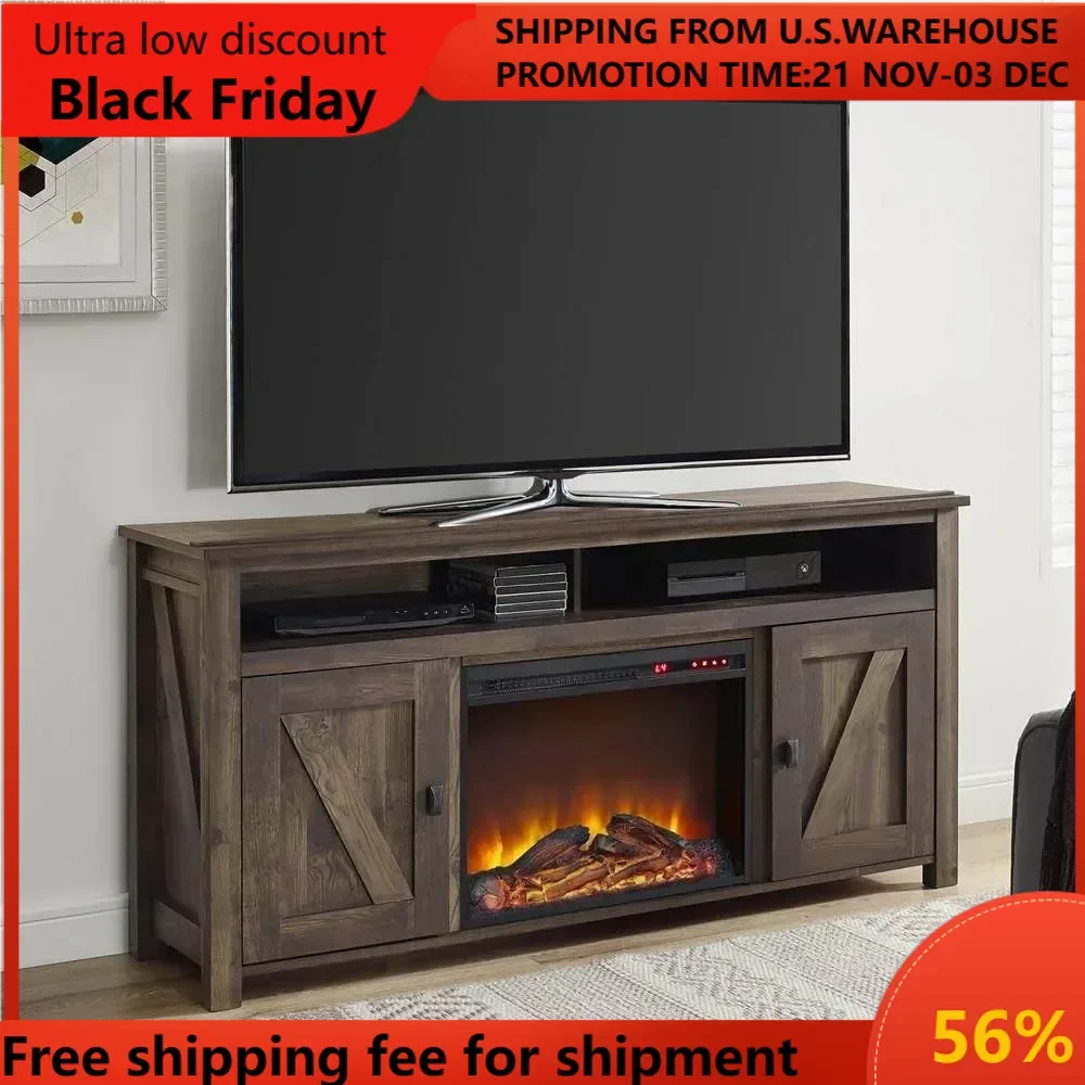 

Farmington Electric Fireplace Console for TVs up to 60", Rustic tv cabinet living room furniture muebles para el hogar