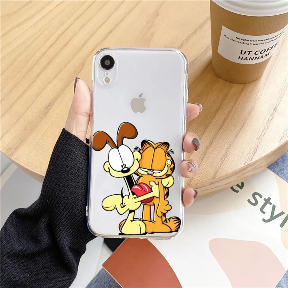 Cute G-Garfield-Cat Phone Case For Iphone 15 11 13 14 Pro Max 7 8 Plus X Xr Xs Max Se2020 12mini Transparent Cover