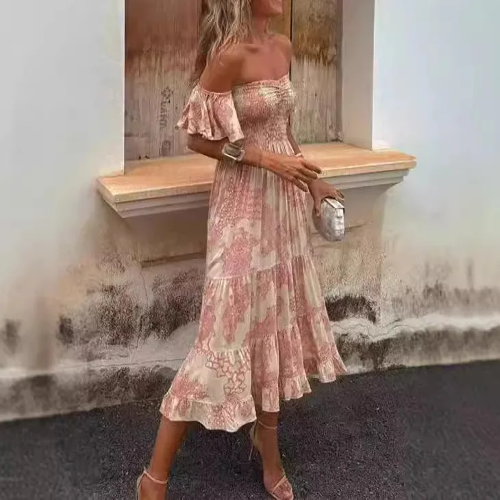 الأوروبية والأمريكية الربيع والصيف جديد مطبوعة خارج على الكتف صديرية دائرية مثير الراحة لوتس ليف كم اللباس