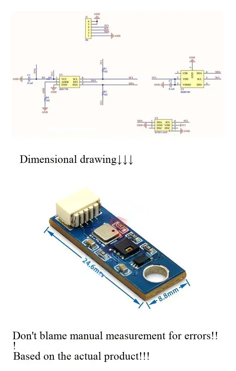 HTU21D+BMP180+BH1750FVI Temperatur-, Feuchtigkeits-, Druck- und Lichtsensormodul – Detail 3