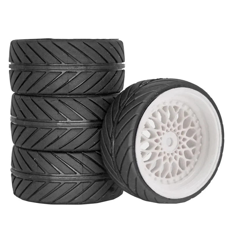 4PCS 60mm High-Speed On-Road Tires for MJX Hyper Go, Soft Rubber Tire with Wheel for 1/14 RC Touring Car, Low Wear Upgrade Parts