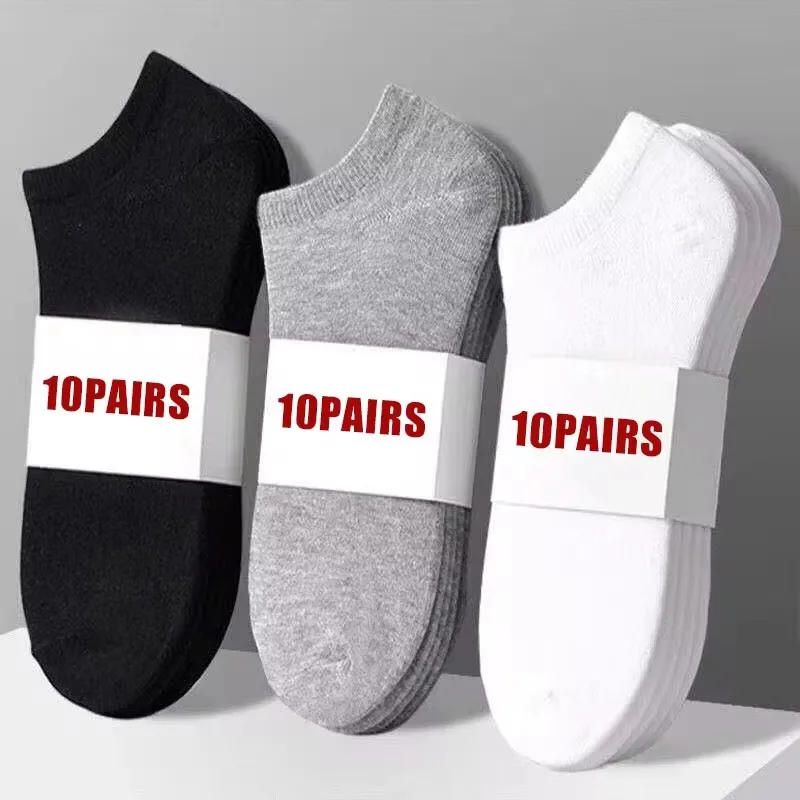 

10 pairs/Men's Socks Spring/Summer Thin, Breathable, Soft Polyester Cotton Socks Black Casual Business Ankle Socks Boat Socks Si